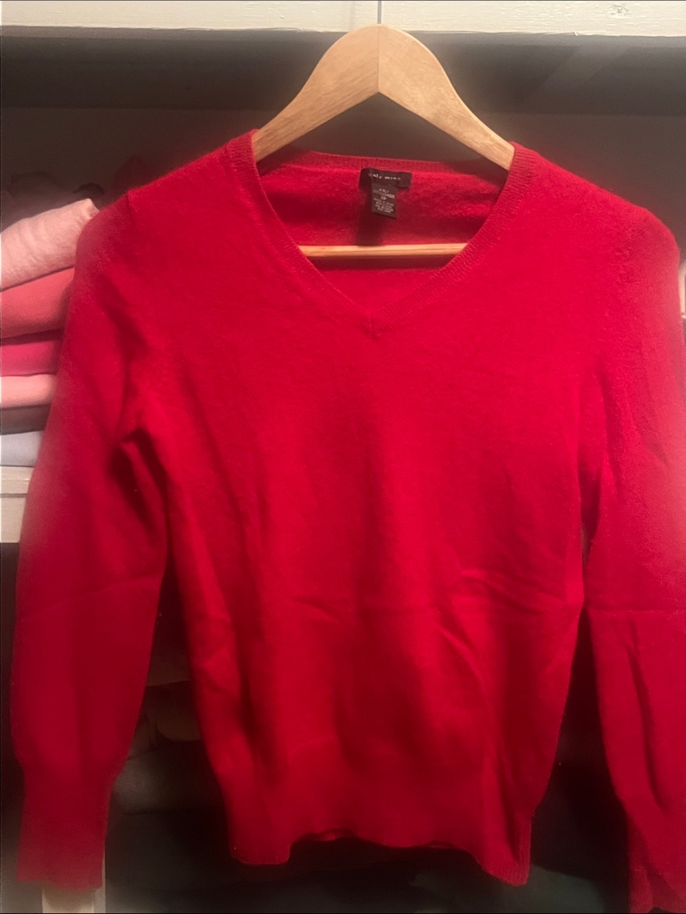 Cherry Red pure cashmere V-Neck Sweater - Classic Knit